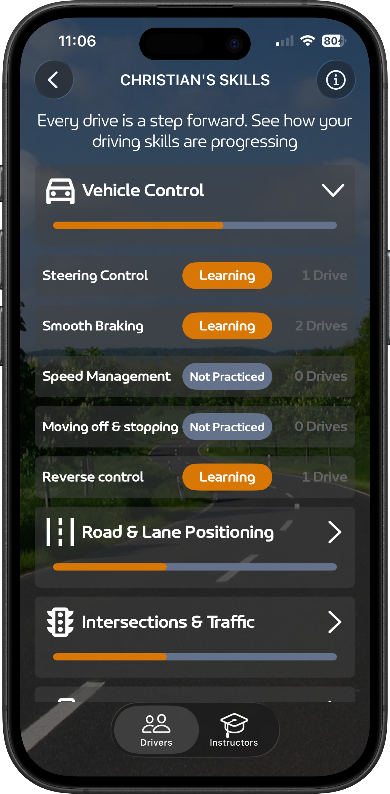 LogMyDrive Skills Progress